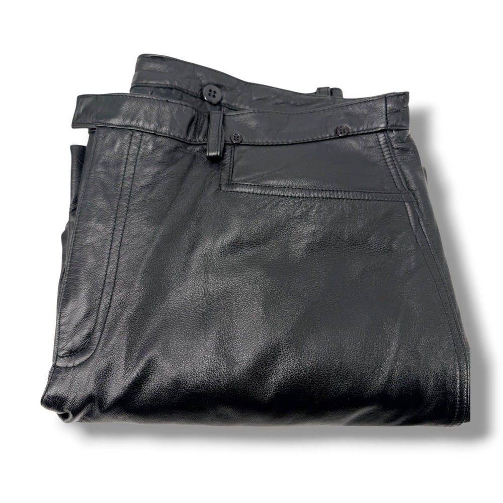 Kenneth Cole New York Mens Black Leather Pants 38 Moto Rocker Biker Straight Leg